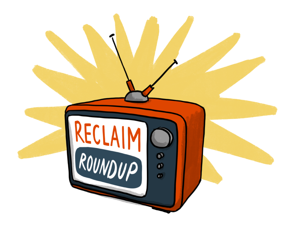 An old TV cartoon with Reclaim Roundup on the screen.